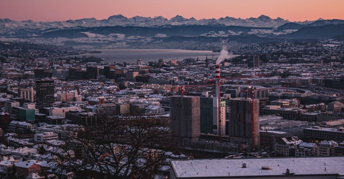 Swiss city skyline evening